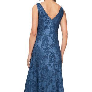 Alex Evening cowl neck, asymmetrical, navy blue evening dress size 12